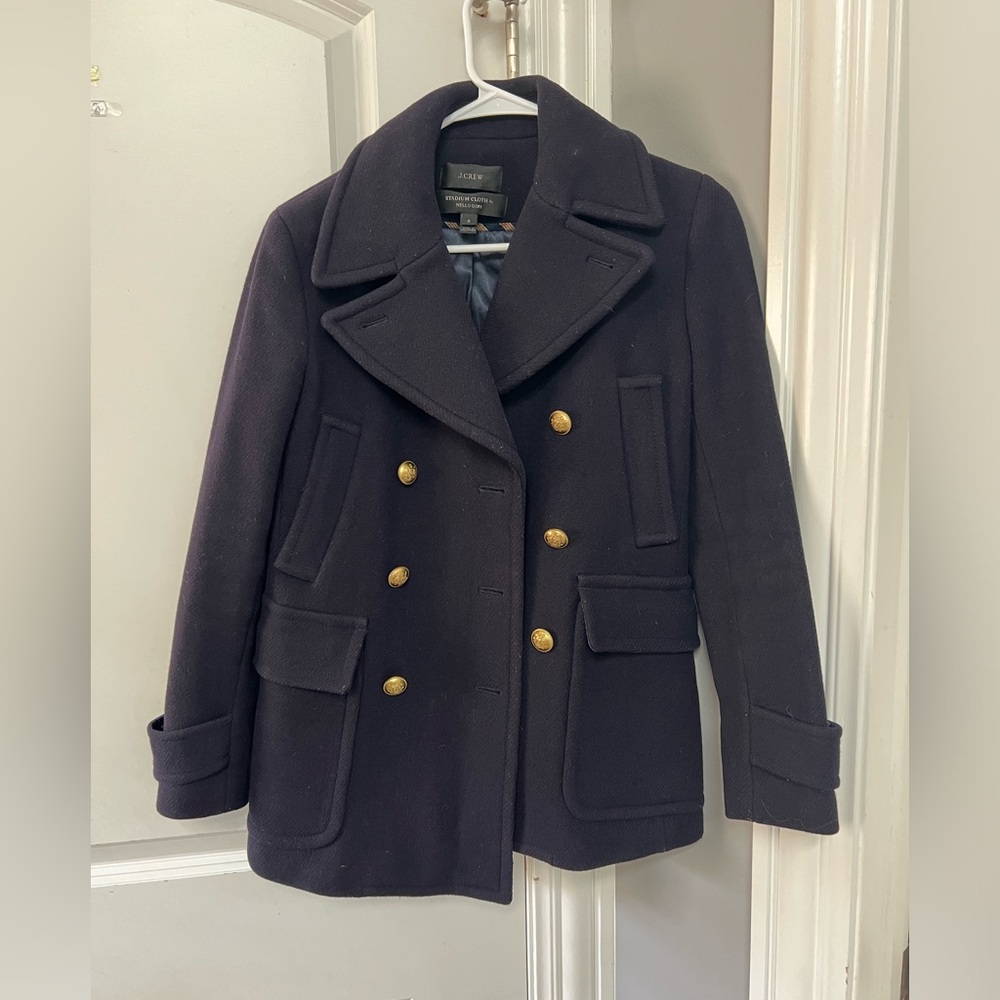 J.Crew Navy Blue Short Wool Pea Coat - Stadium Cloth Nello Gori